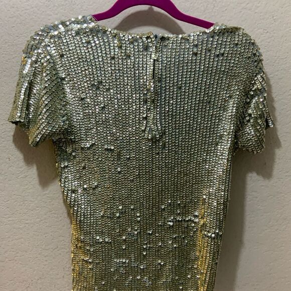 Oscar de la Renta Sequin Silk Cotton Top Size Medium - Picture 4 of 7